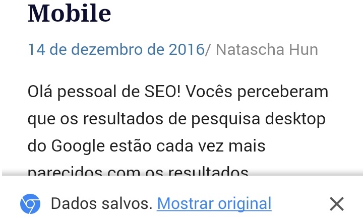 Mensagem Dados Salvos do Google Chrome