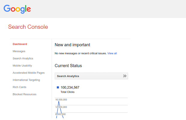 Conjunto de propriedades do Google Search Console