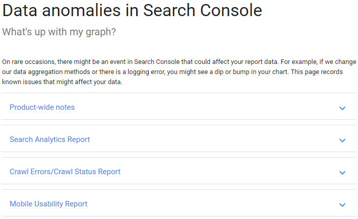 Anomalias do Google Search Console