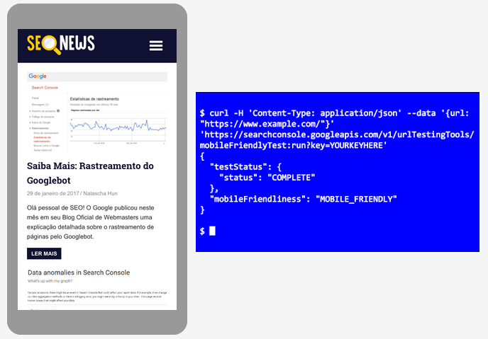 cURL Mobile-First API de teste no browser