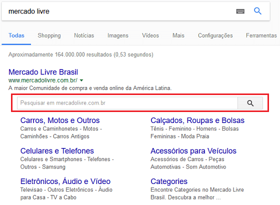 Termos de busca do Google sitelink searchbox