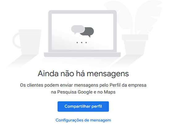 Print do painel Google Meu Negócio sobre ativar recurso de mensagens