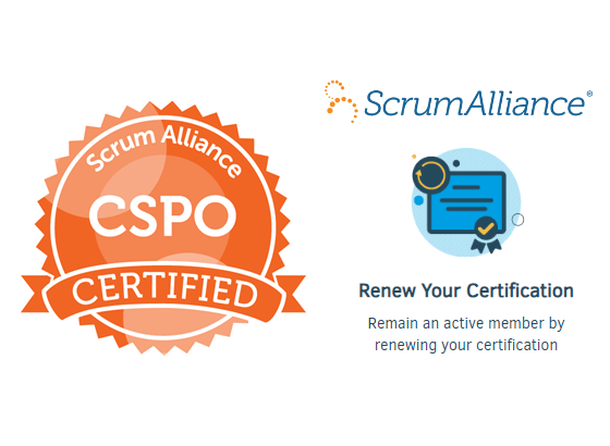 Logos CSPO e Scrum Alliance: Renovação de Certificado para Product Owner